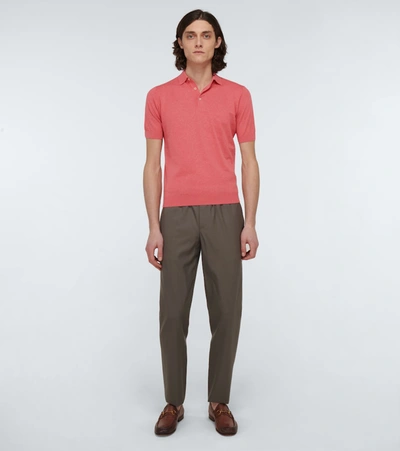 Shop Lardini Knitted Cotton Short-sleeved Polo In Red