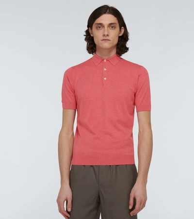 Shop Lardini Knitted Cotton Short-sleeved Polo In Red