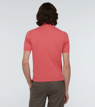 Shop Lardini Knitted Cotton Short-sleeved Polo In Red