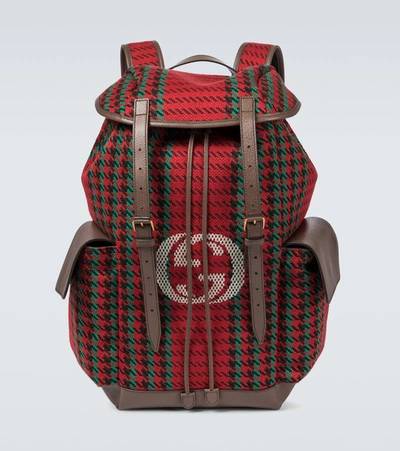 Shop Gucci Houndstooth And Striped Backpack In Red