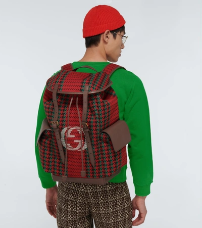 Shop Gucci Houndstooth And Striped Backpack In Red