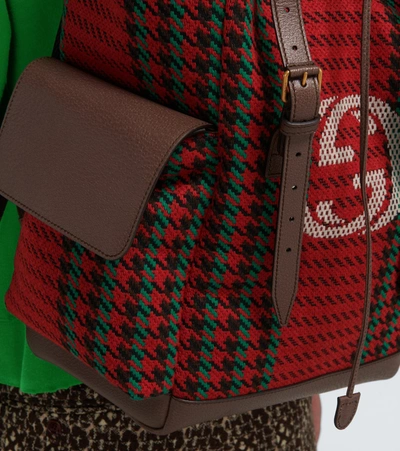 Shop Gucci Houndstooth And Striped Backpack In Red