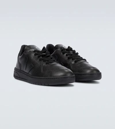 Shop Veja V-10 Leather Sneakers In Black