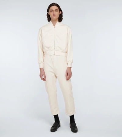 Prada Garment-dyed Cotton Bomber Jacket In Neutrals