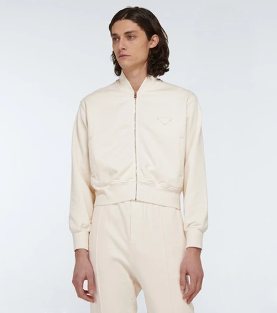 Prada Garment-dyed Cotton Bomber Jacket In Neutrals