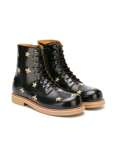Gucci Bee And Star Embroidered Boots In Black | ModeSens