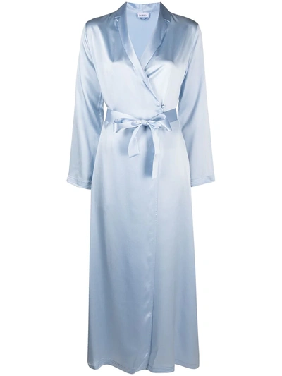 Shop La Perla Tied Waist Silk Robe In Blue