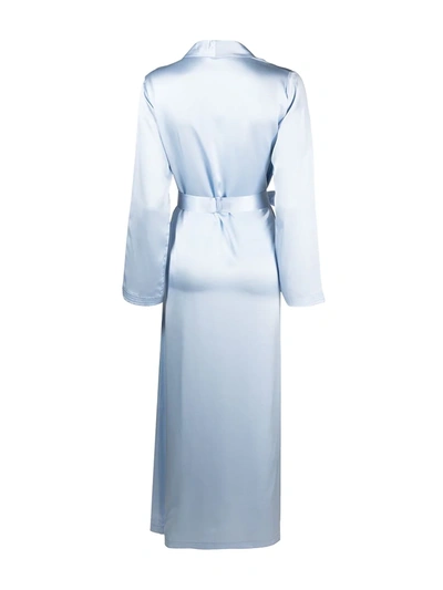 Shop La Perla Tied Waist Silk Robe In Blue