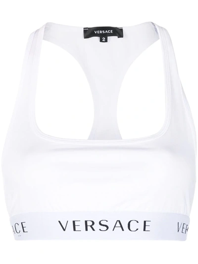 Shop Versace Logo Band Sports Bra In White