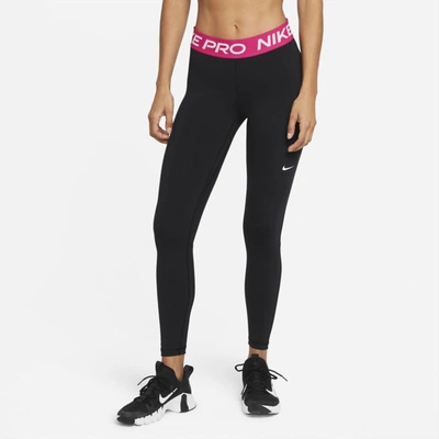 Shop Nike Pro Women's Mid-rise Leggings In Black,fireberry,white