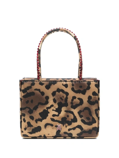 Shop Amina Muaddi Leopard Print Tote Bag With Crystal Embellishment In Brown