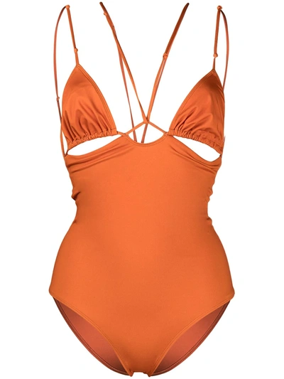 Shop Jacquemus Cut-out Swimsuit In Orange