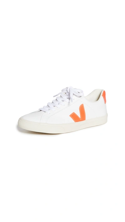 Shop Veja Esplar Logo Sneakers In Extra White/orange Fluo