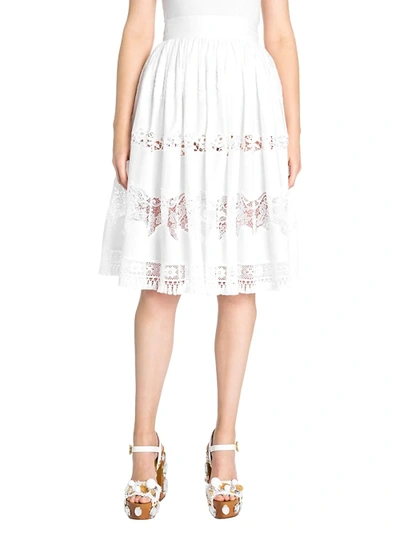 Shop Dolce & Gabbana Women's Tiered Lace Poplin Skirt In White