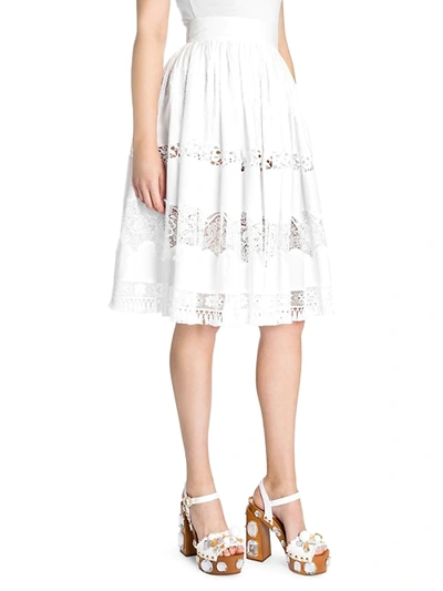 Shop Dolce & Gabbana Women's Tiered Lace Poplin Skirt In White