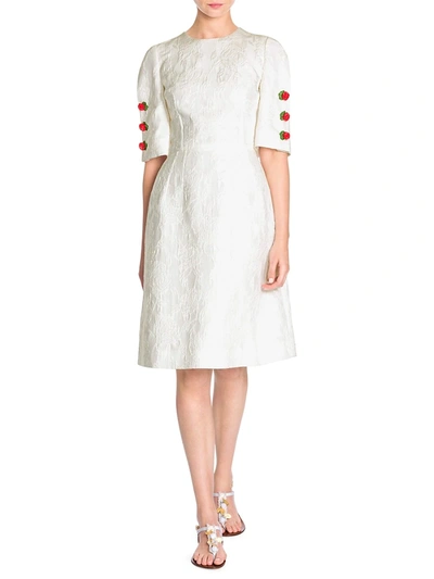 Shop Dolce & Gabbana Women's Jacquard Rose Button Dress In White