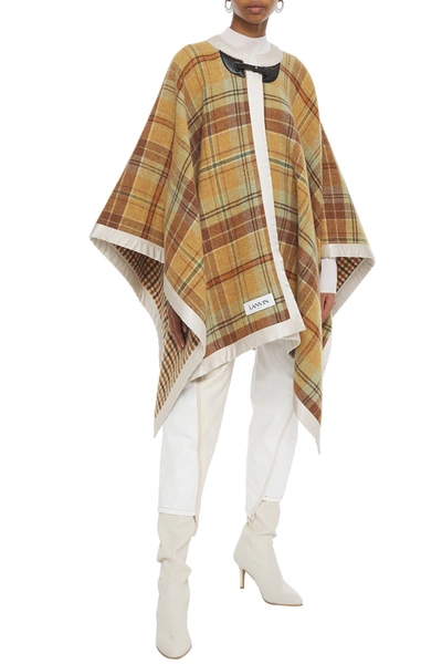 Shop Lanvin Leather And Satin-trimmed Checked Wool Cape In Mustard