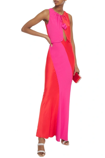 Shop Lanvin Tie-detailed Cutout Satin And Crepe Gown In Red
