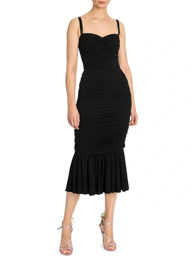 Shop Dolce & Gabbana Women's Sleeveless Ruched Midi Dress In Black
