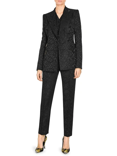 Shop Dolce & Gabbana Women's Floral Jacquard Double Breasted Blazer In Black