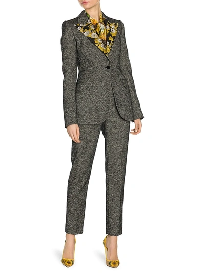 Shop Dolce & Gabbana Women's Floral Jacquard Lapel Detail Jacket In Grey