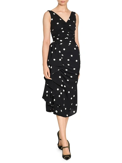 Shop Dolce & Gabbana Women's Sleeveless Polka Dot Ruffle Dress In Black White