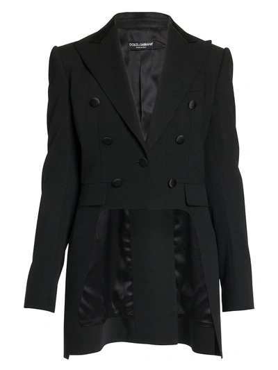 Shop Dolce & Gabbana Women's High-low Wool-blend Tuxedo Jacket In Nero