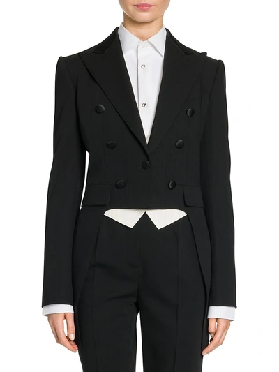 Shop Dolce & Gabbana Women's High-low Wool-blend Tuxedo Jacket In Nero