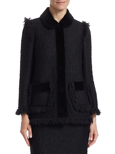 Shop Dolce & Gabbana Women's Fringe-trim Tweed Jacket In Black