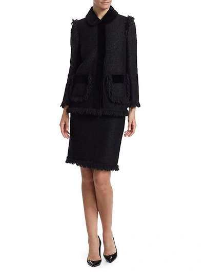 Shop Dolce & Gabbana Women's Fringe-trim Tweed Jacket In Black