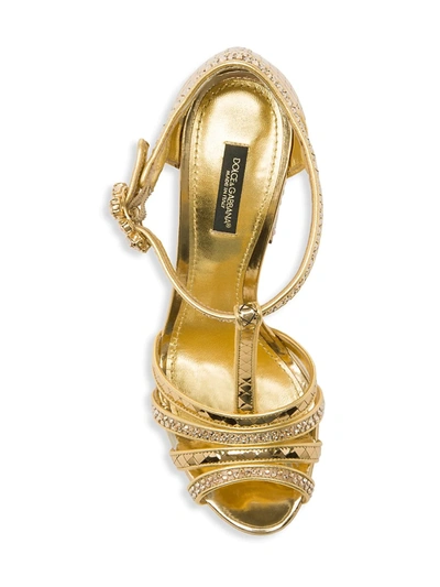 Shop Dolce & Gabbana Women's Embellished Peep-toe T-strap Sandals In Gold