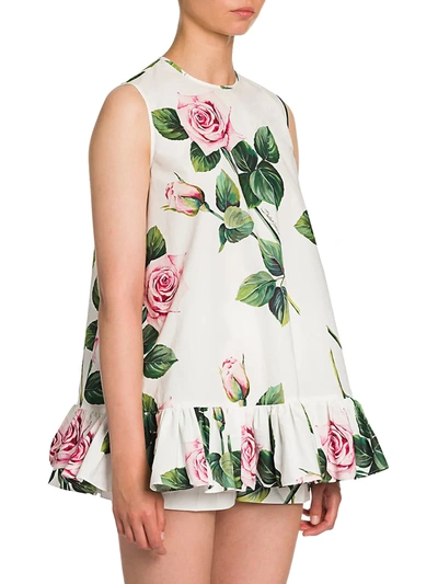 Shop Dolce & Gabbana Rose-print Poplin Babydoll Top In White Pink