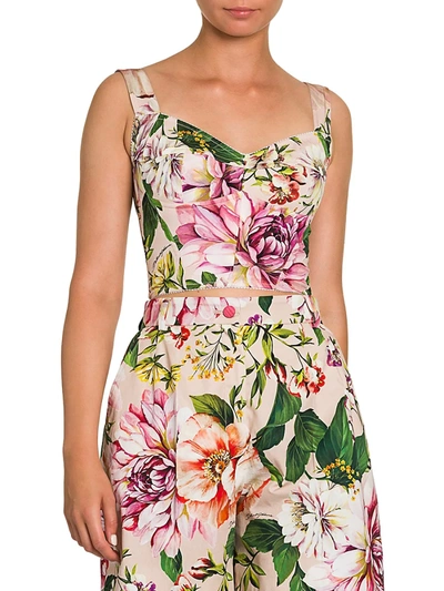 Shop Dolce & Gabbana Women's Silk Charmeuse Floral-print Bustier Top In White Light Pink Green