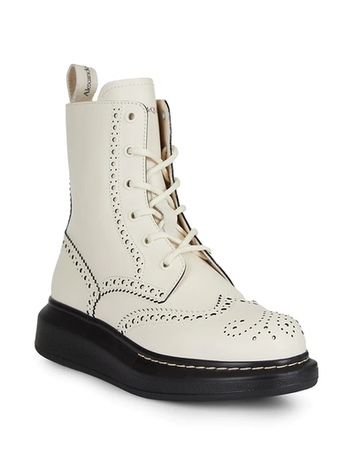 Shop Alexander Mcqueen Women's Leather Platform Combat Boots In White