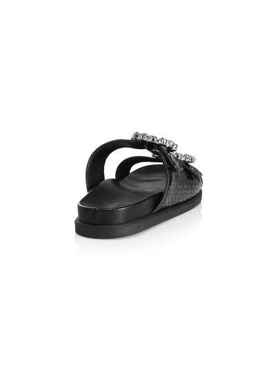 Shop Schutz Ariel Crystal-embellished Snakeskin-embossed Leather Slides In Black