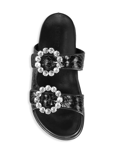 Shop Schutz Ariel Crystal-embellished Snakeskin-embossed Leather Slides In Black