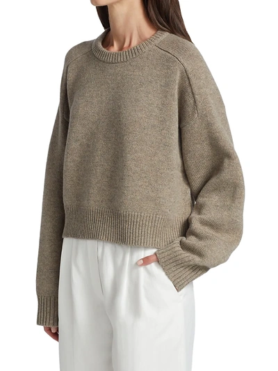 Shop Loulou Studio Women's Bruzzi Crewneck Wool & Cashmere Cropped Sweater In Brown Melange