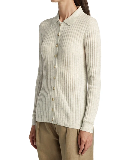 Shop Loulou Studio Button Down Wool & Cashmere Polo In Light Grey Melange