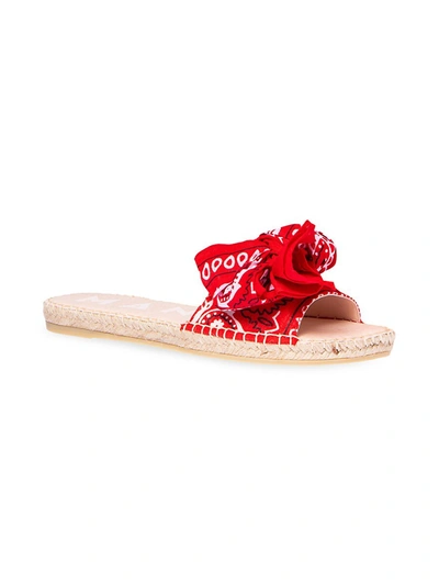 Shop Manebi Women's Bow Bandana-print Canvas Espadrille Slides In Red