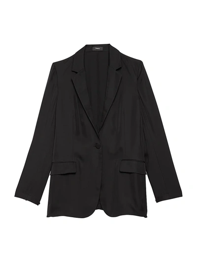 Shop Theory Women's Casual Boyfriend Silk Blazer In Black