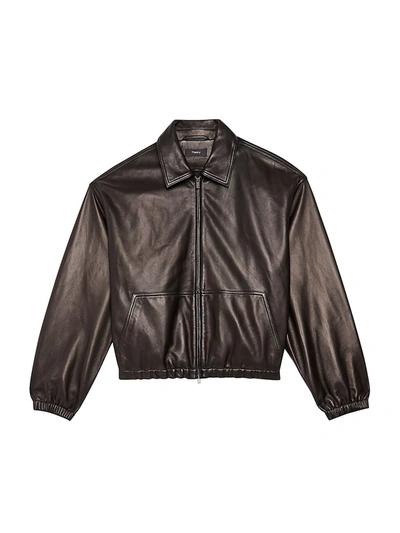 Shop Theory Women's Cropped Leather Bomber Jacket In Black