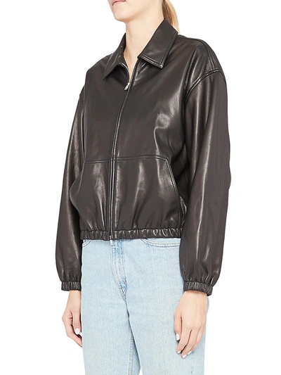 Shop Theory Women's Cropped Leather Bomber Jacket In Black