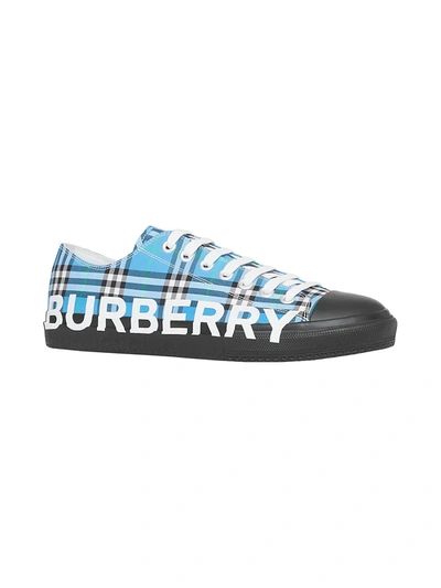 Shop Burberry Larkhall Check Canvas Sneakers In Blue Azure