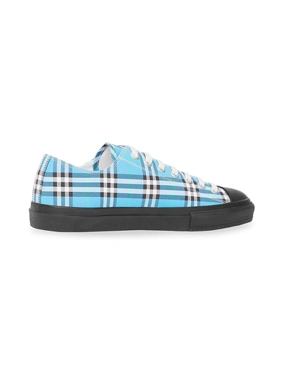 Shop Burberry Larkhall Check Canvas Sneakers In Blue Azure