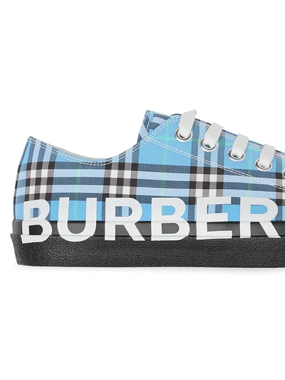 Shop Burberry Larkhall Check Canvas Sneakers In Blue Azure