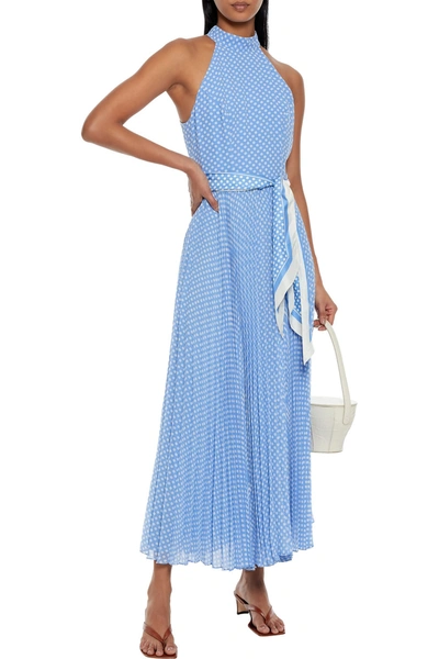 Shop Zimmermann Sunray Picnic Belted Polka-dot Crepe Midi Dress In Light Blue