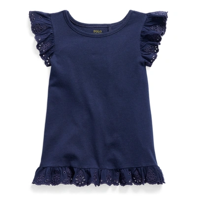 Shop Polo Ralph Lauren Eyelet Cotton Jersey Top In French Navy