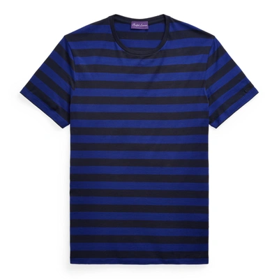Shop Ralph Lauren Striped Lisle Crewneck T-shirt In Royal Blue