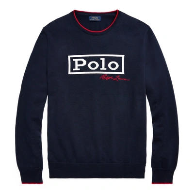 Shop Polo Ralph Lauren Logo Sweater In Gentle Navy