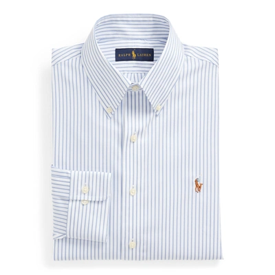 Shop Ralph Lauren Custom Fit Striped Oxford Shirt In White/azure